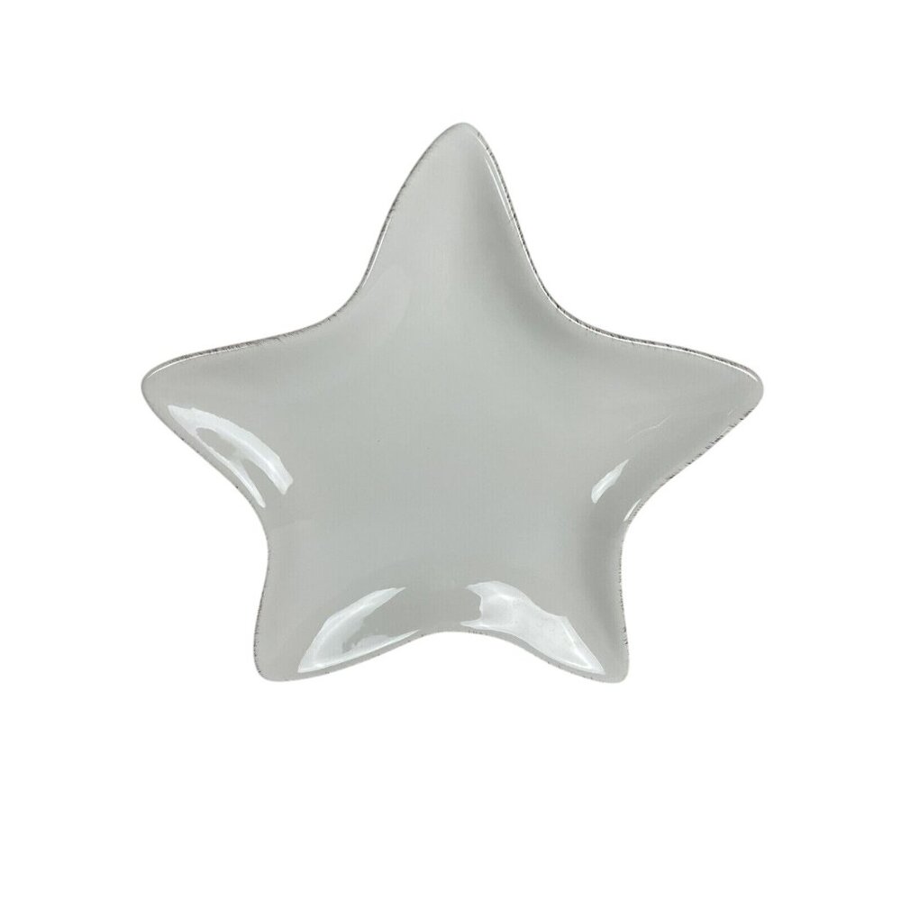 Pottery Barn Star Country White Rustic Brown Edge 10 in Appetizer Dessert Plate